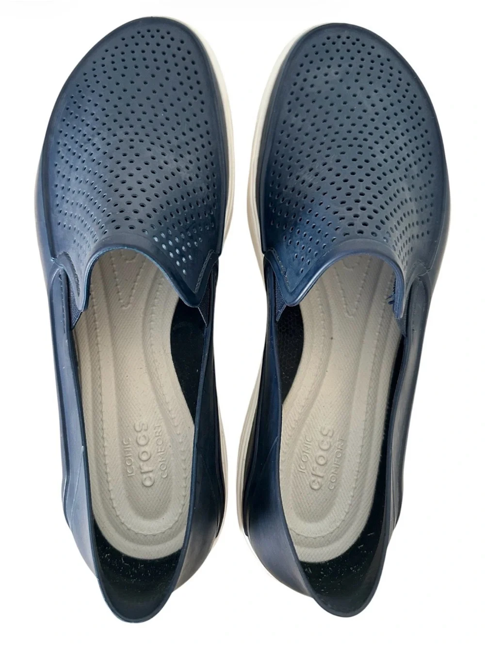 CROCS CitiLane Roka Perforated Slip-On Loafers Blue with White Soles size 11